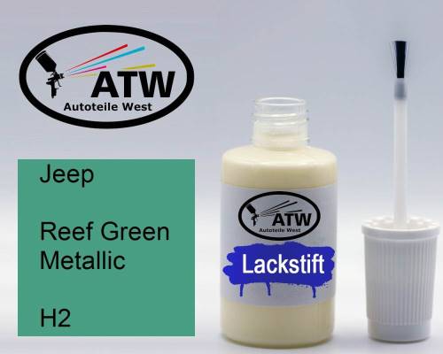 Jeep, Reef Green Metallic, H2: 20ml Lackstift, von ATW Autoteile West.